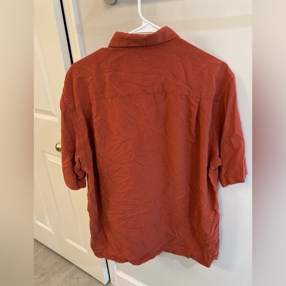 Perry Ellis Mens 100% Silk burnt orange Short sleeve pocket dress shirt Sz.Large - Picture 4 of 4
